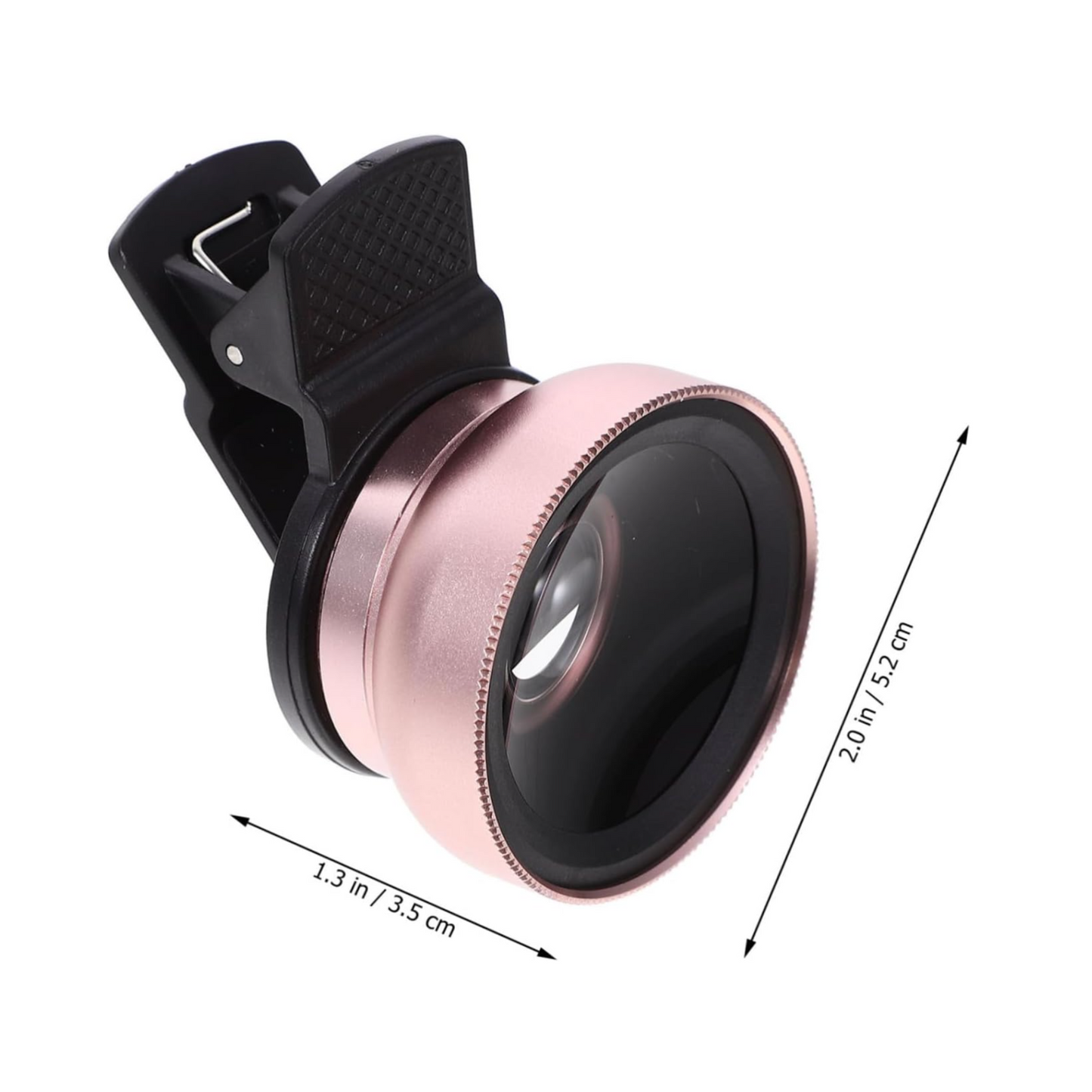 Mobile phone wide-angle and macro lens kit with dimensions for beauty content creators and smartphone photography