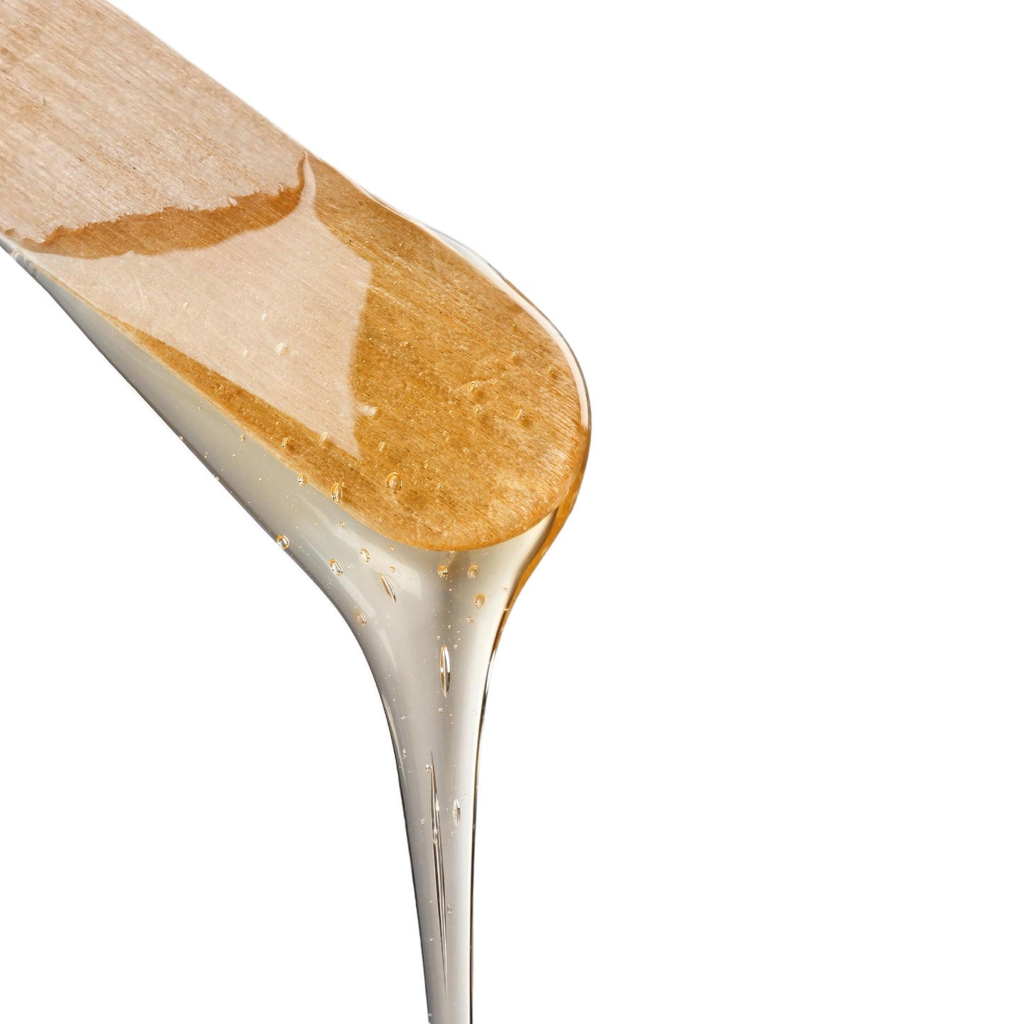 Wax stick large with a spread of honey wax dripping on a white background