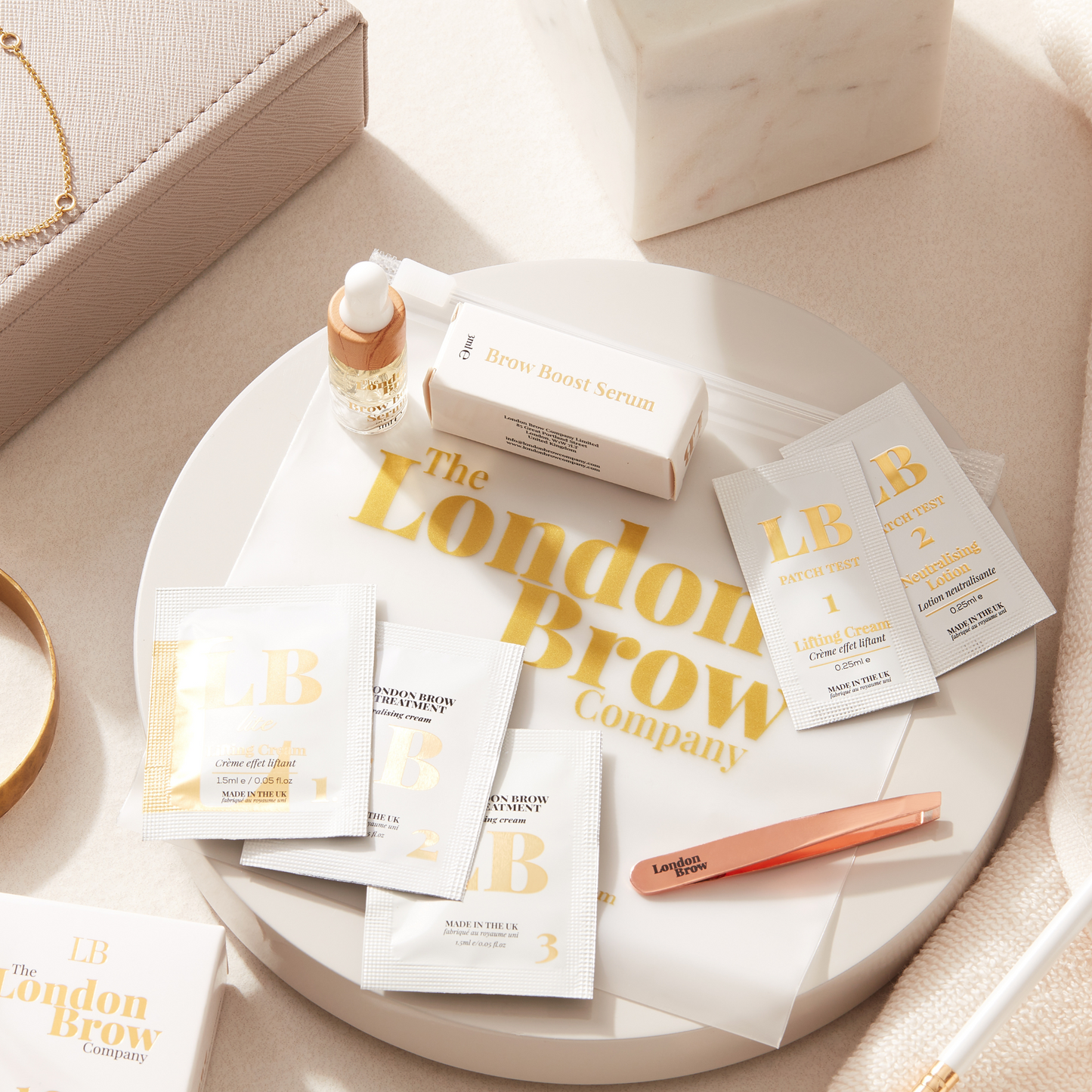 At-home brow lamination kit with everything needed for one professional-looking treatment. Includes aftercare, tools, and is vegan, natural, UK-made from the london beauty company