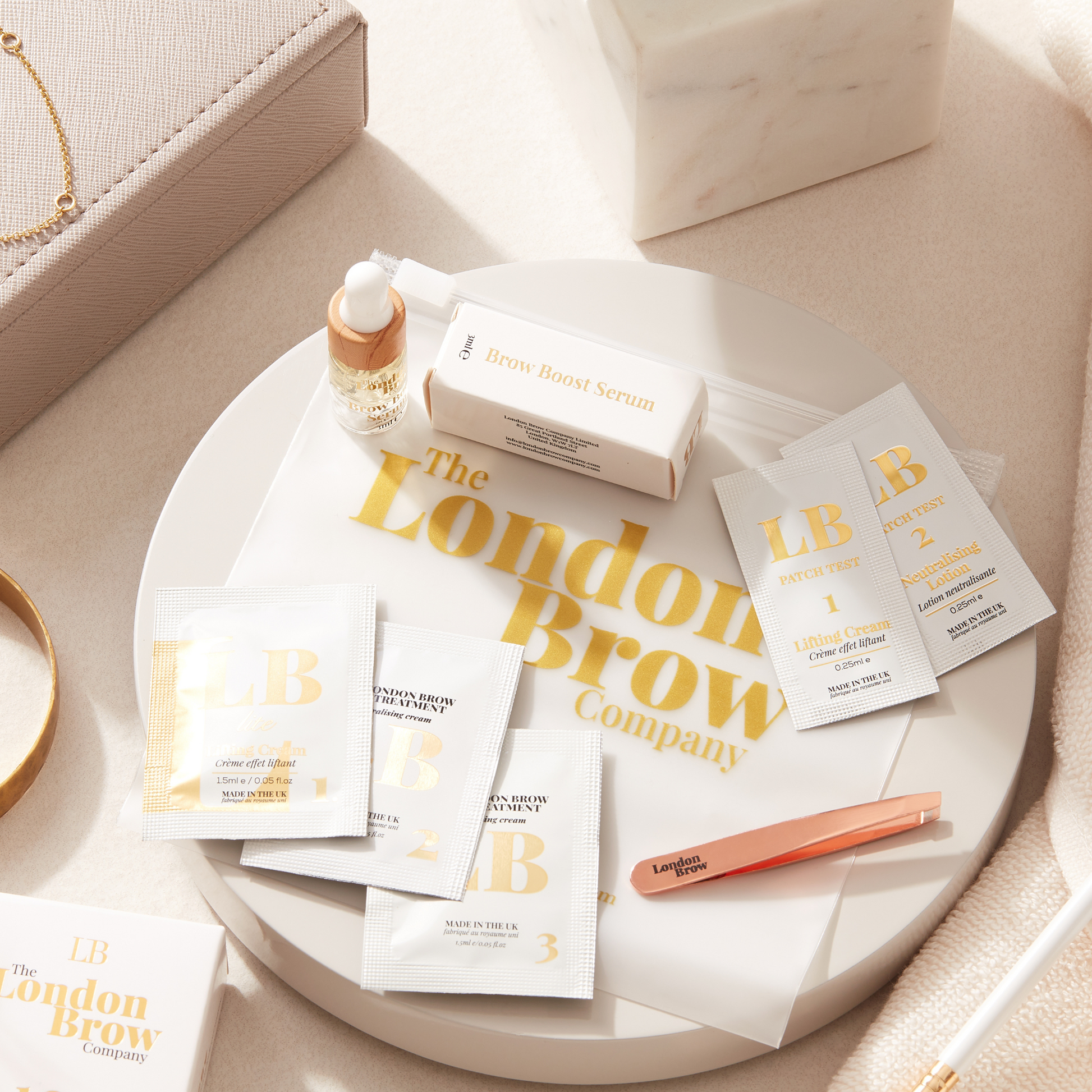 At-home brow lamination kit with everything needed for one professional-looking treatment. Includes aftercare, tools, and is vegan, natural, UK-made from the london beauty company